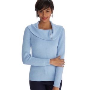 White House Black Market Blue and Silver Cowl Neck Sweater